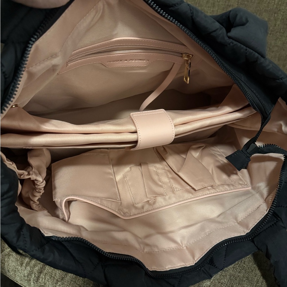 Poppy & Peonies Quilted Black Tote with Blush Pink Interior - Go Getter Tote - Picture 3 of 15